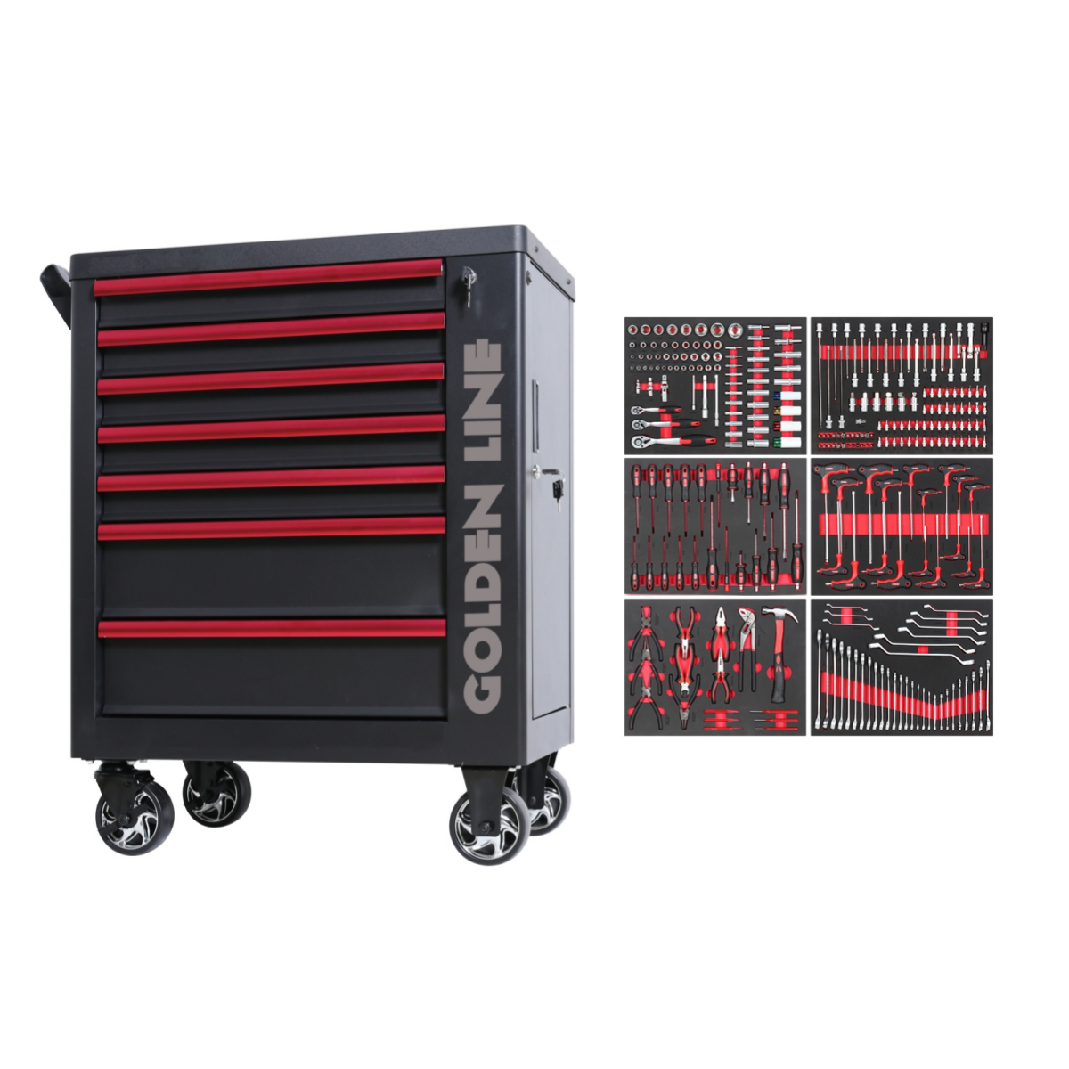 Workshop Tools Trolley - 7 Drawers Workshop Rolling Metal Cabinet